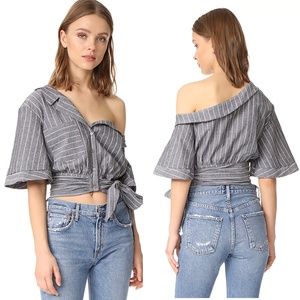 LIKELY off the shoulder pinstripe gray crop top